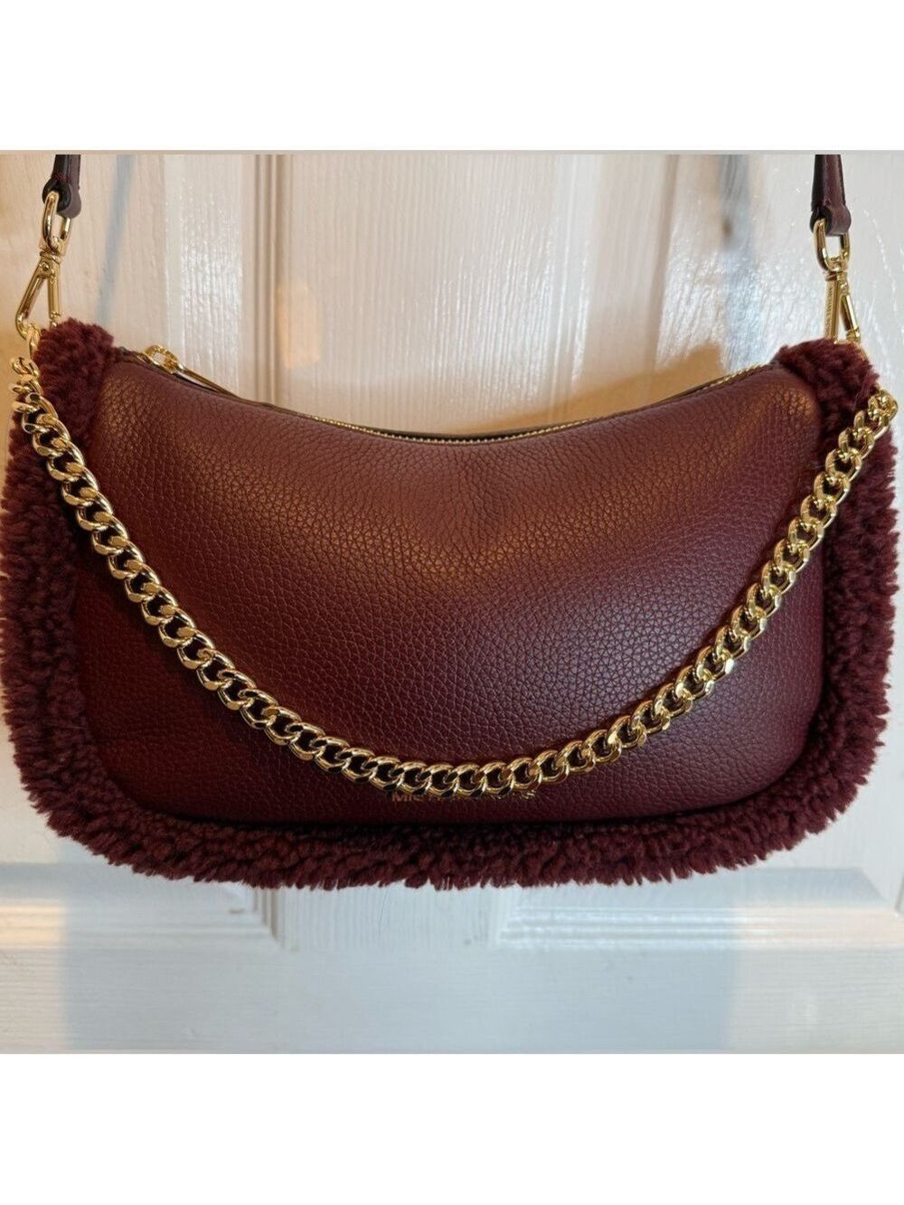 MICHAEL KORS CARMELA MEDIUM SHEARLING LEATHER POUCHETTE